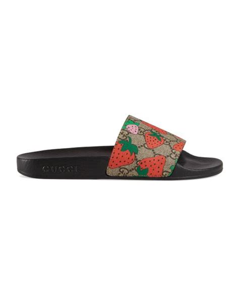 gucci pursuit strawberry gg supreme slides|Gucci slide sandals.